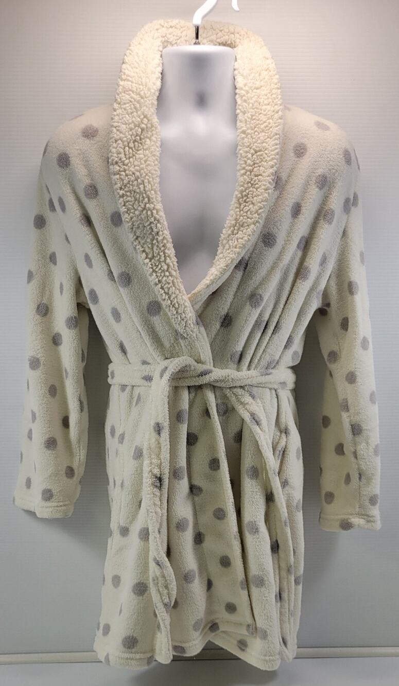I1) Dearfoams Woman Off-White Gray Polka Dot Bath Robe Large